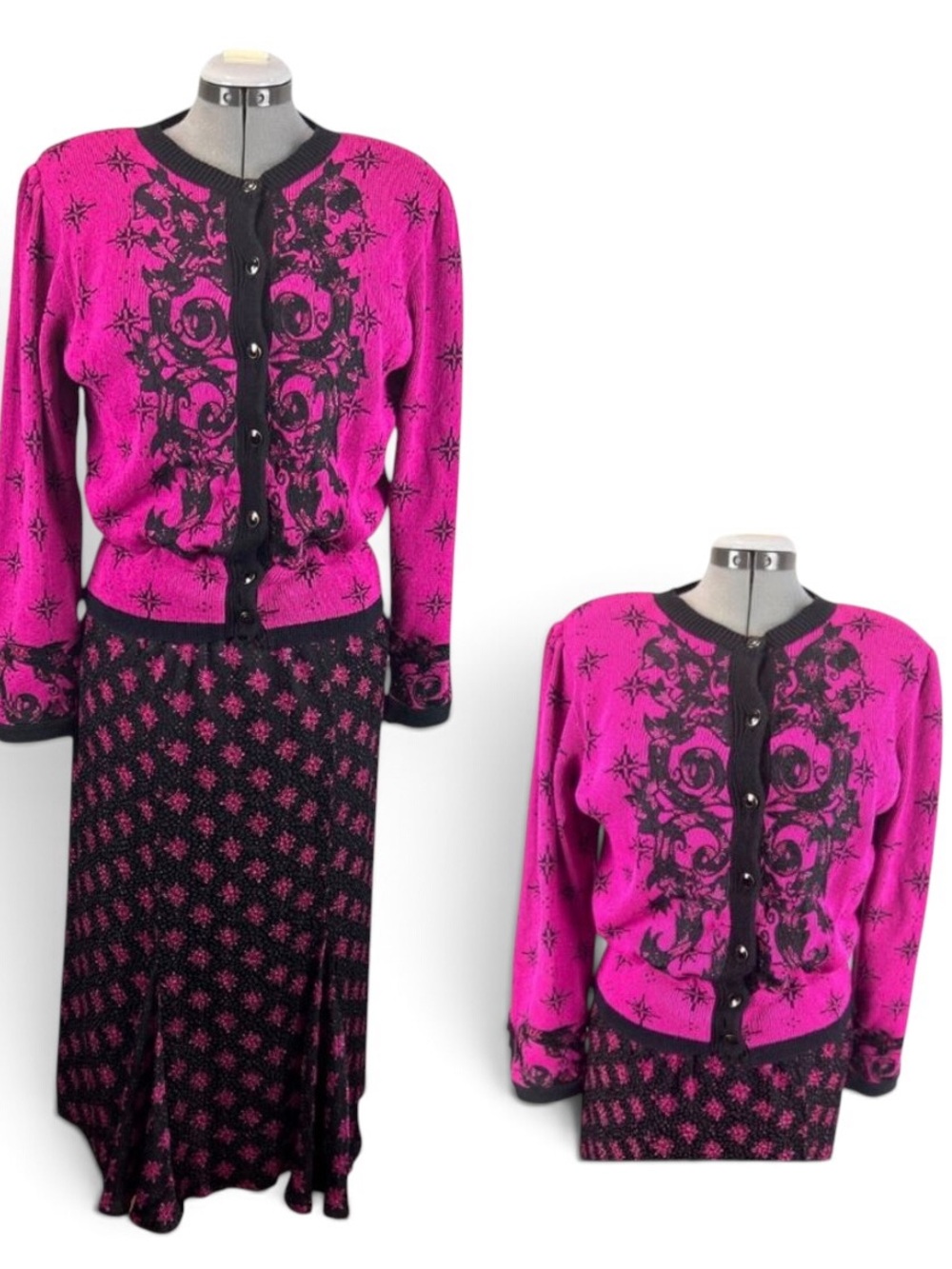 Vintage 80s UMI Anne Crimmins Neiman Marcus Silk Skirt Sweater Set L 12 RARE